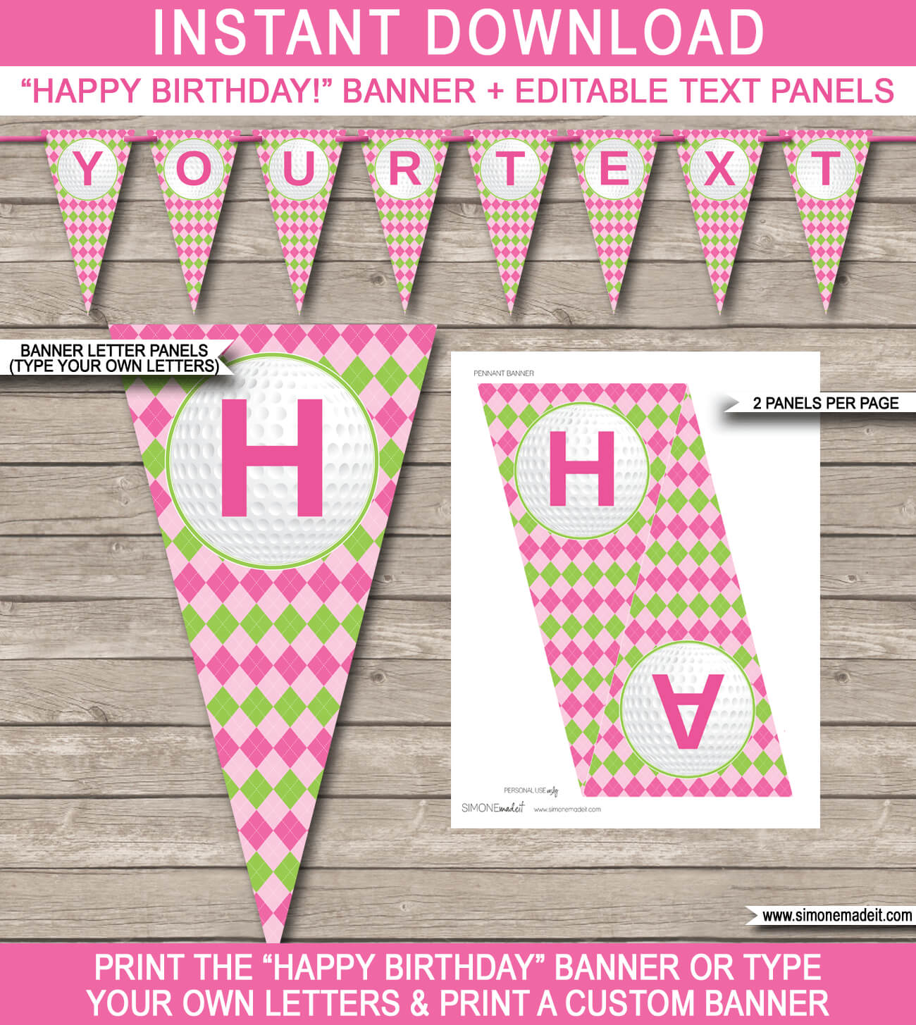 Golf Birthday Party Banner Template – Pink & Green Within Diy Party Banner Template