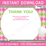 Golf Birthday Party Thank You Cards Template – Pink/green Regarding Thank You Note Cards Template