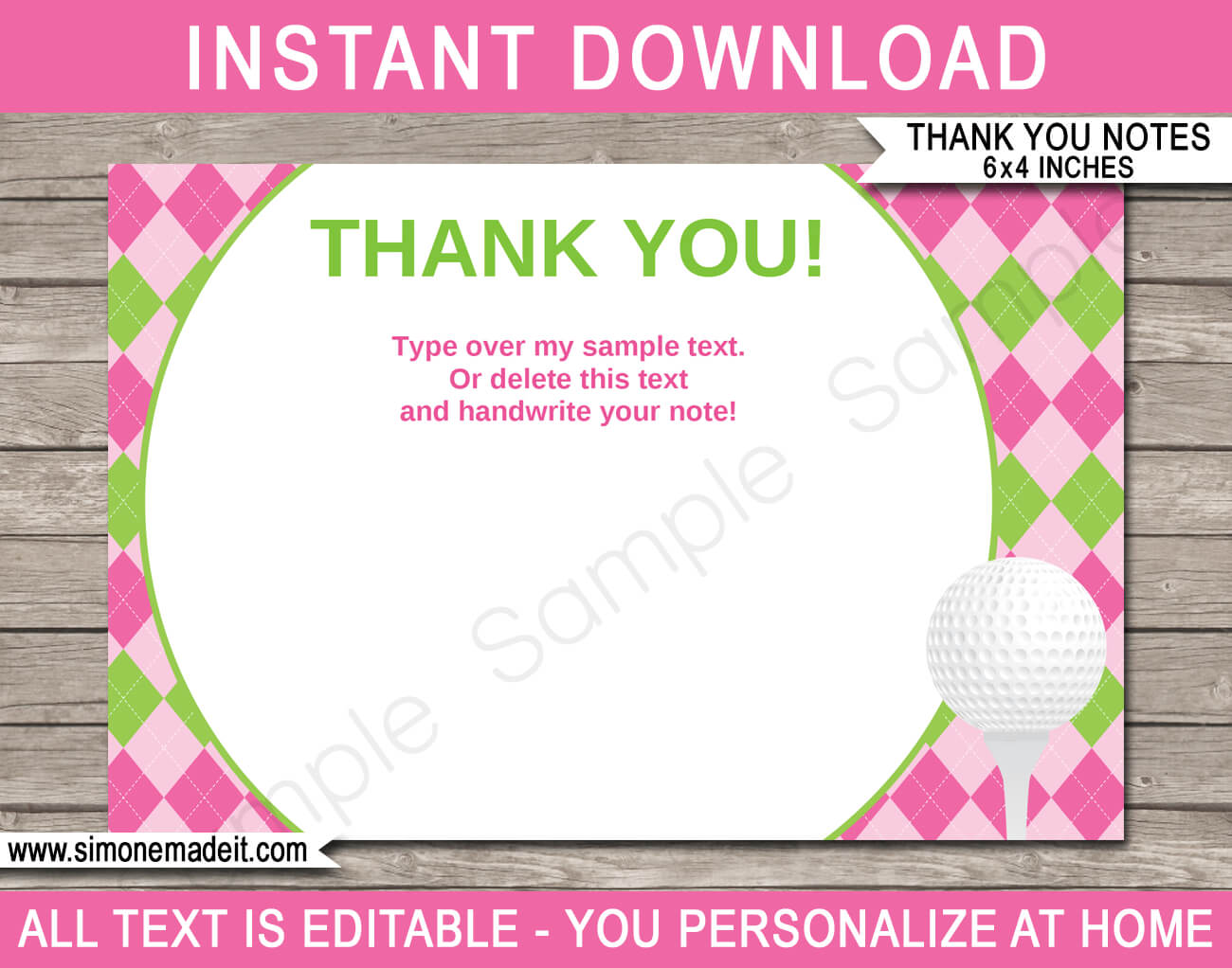 Golf Birthday Party Thank You Cards Template – Pink/green Throughout Thank You Note Card Template