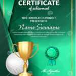 Golf Certificate Diploma With Golden Cup Vector. Sport Award Intended For Golf Certificate Template Free