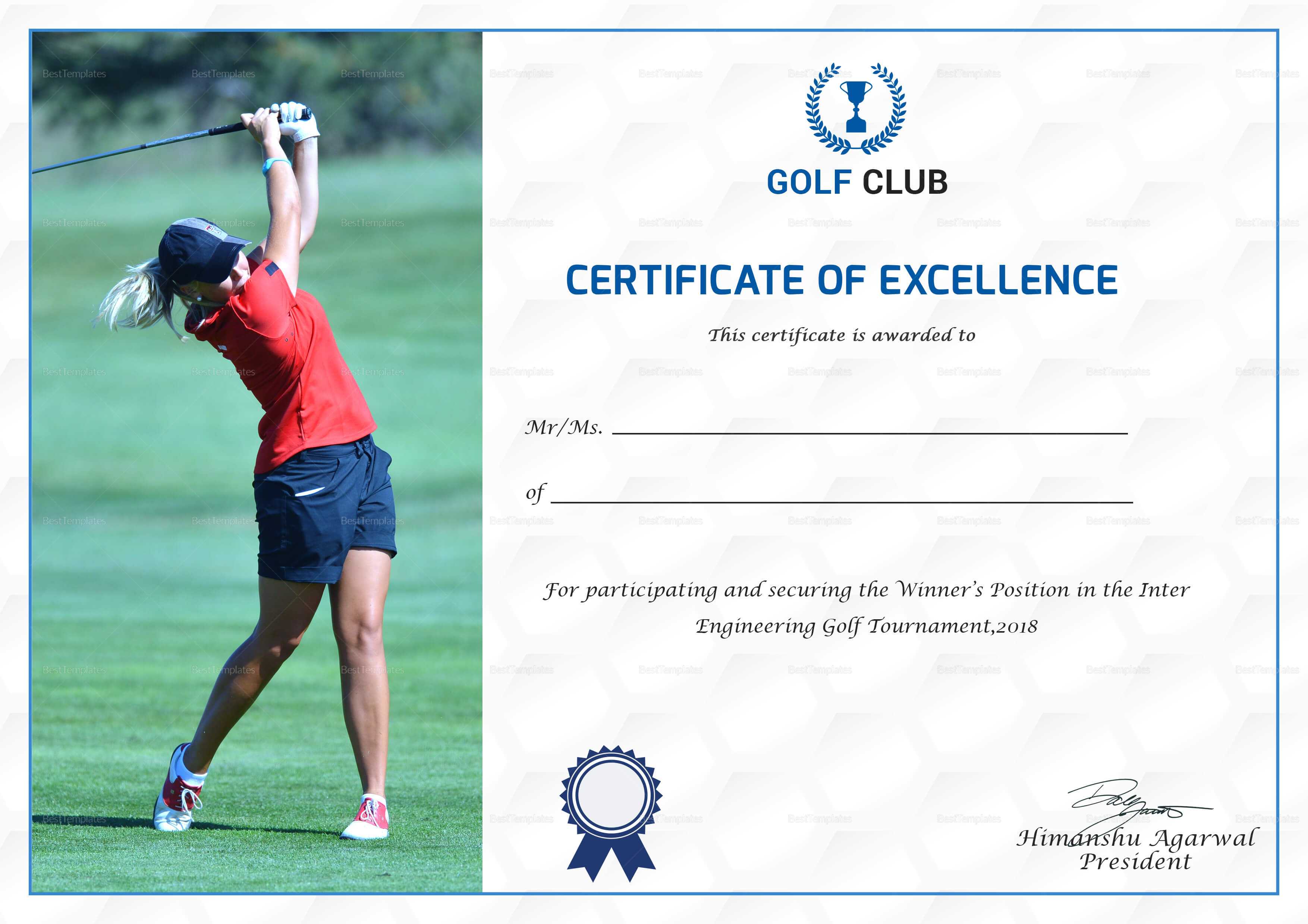 Golf Excellence Certificate Template For Golf Certificate Templates For Word