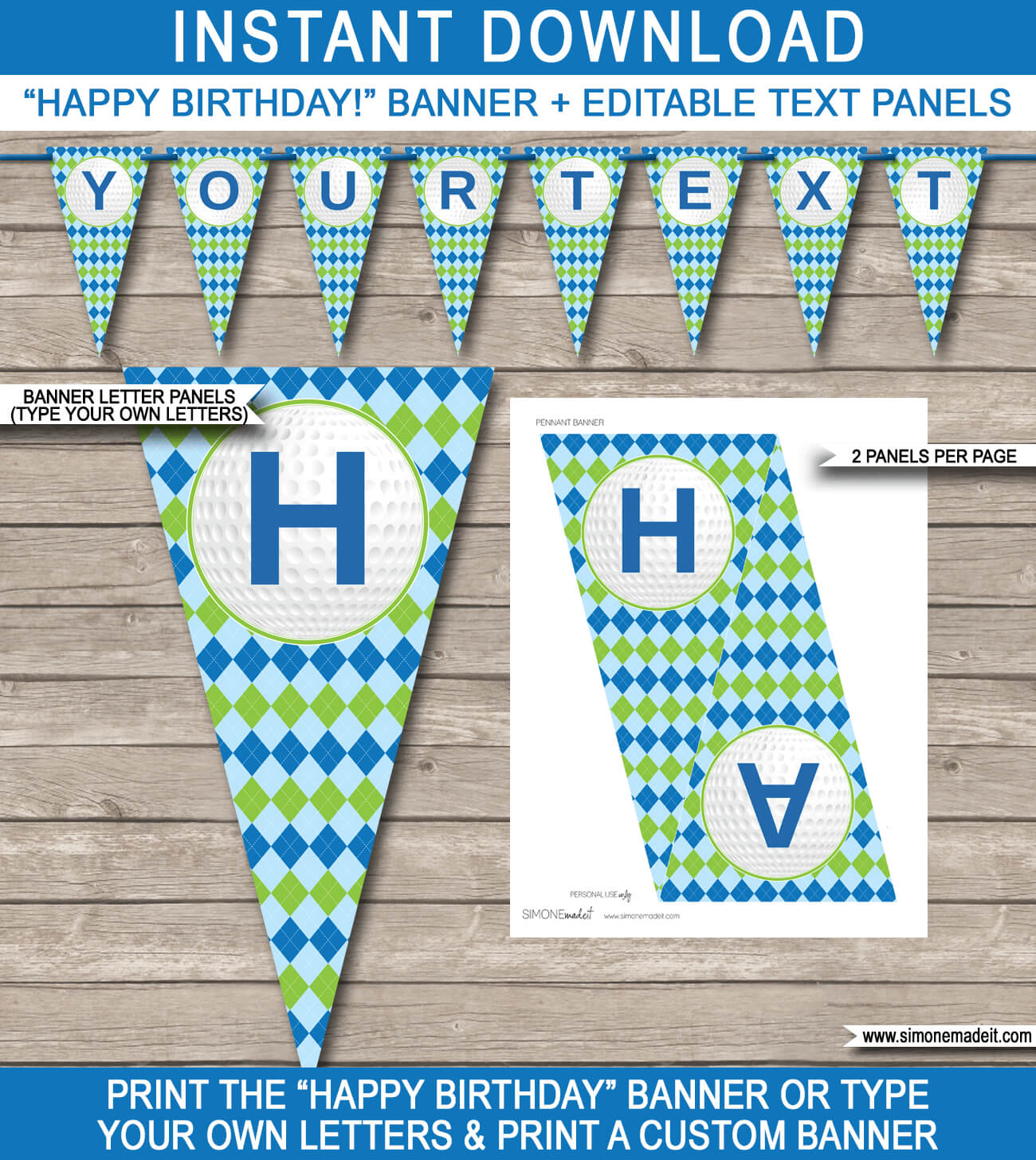 Golf Party Banner Template – Blue & Green Within Free Happy Birthday Banner Templates Download