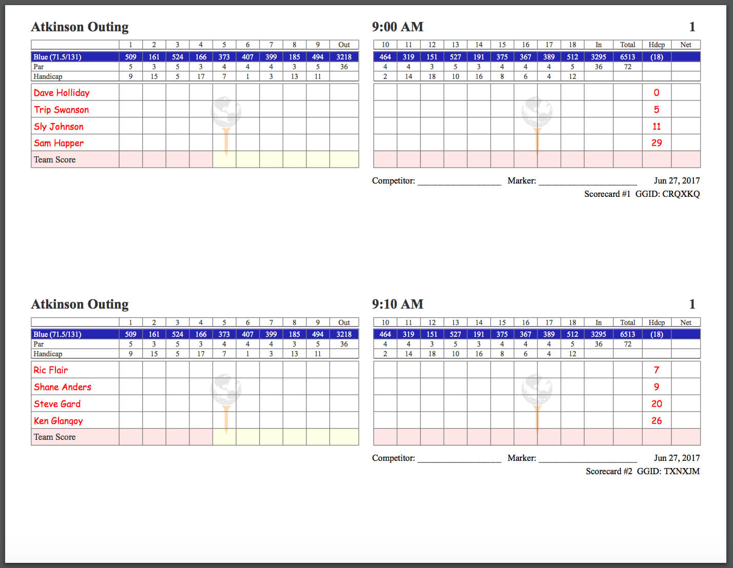 Golfgenius - Printing Scorecards (Format Tab) In Golf Score Cards Template