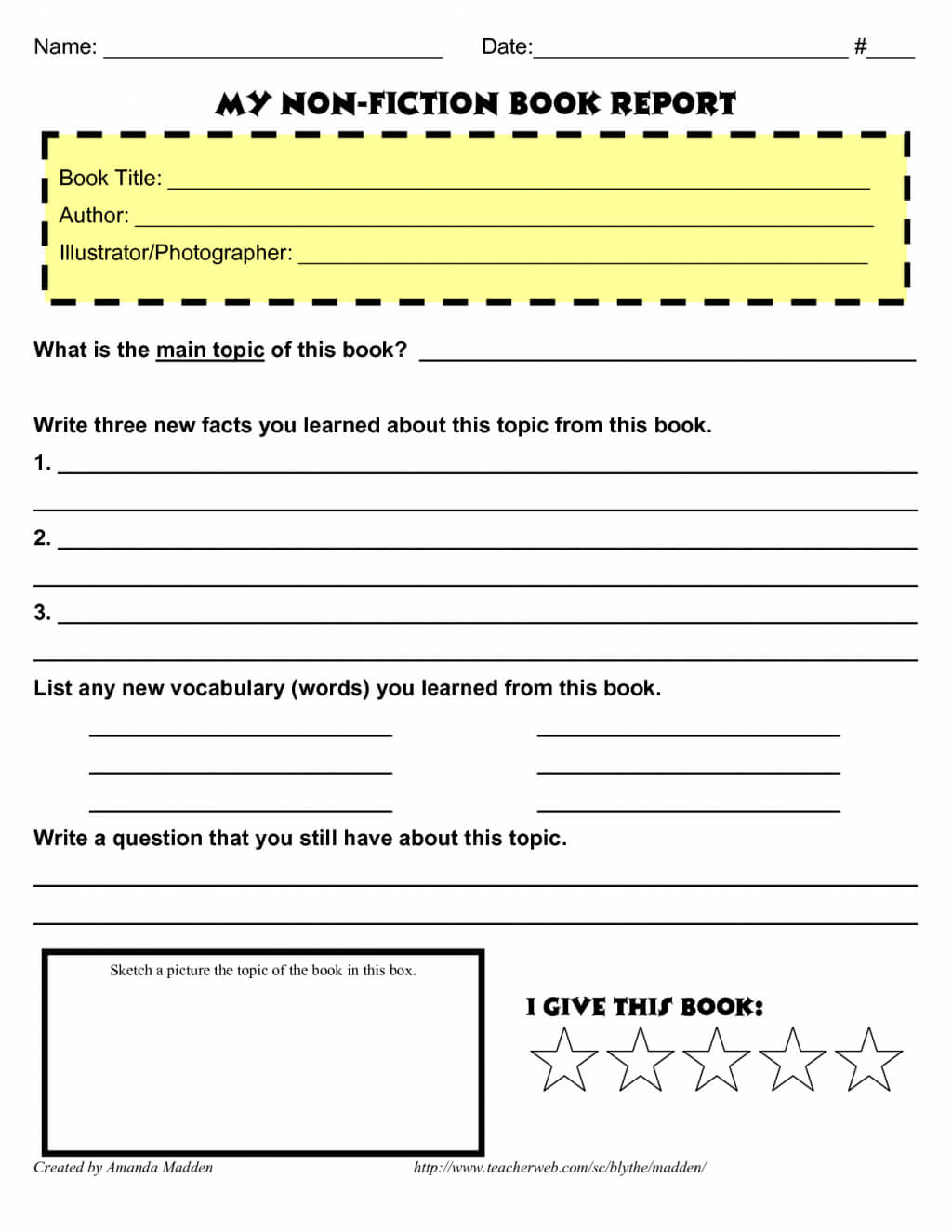 Grade Book Report Template Non Fiction Reports One Page New Regarding One Page Book Report Template