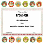 Great Job Award With Colored Owls. The Title "great Job" And Within Good Job Certificate Template