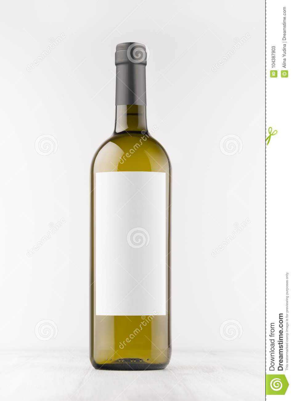 Green Wine Bottle With Blank White Label On White Wooden Regarding Blank Wine Label Template