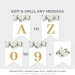 Greenery Custom Party Banner, White Roses Party Pennant Within Bridal Shower Banner Template