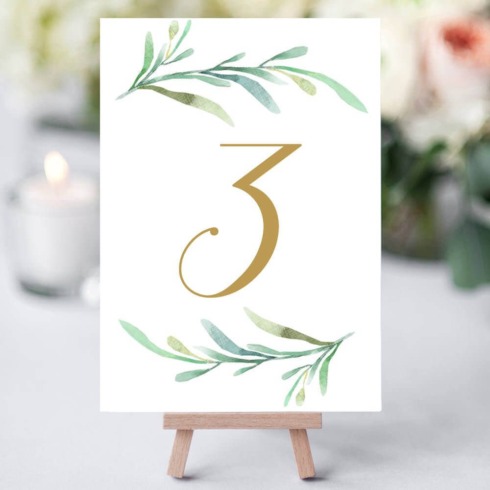 Greenery Wedding Table Numbers Template, Printable Reception With Regard To Table Number Cards Template