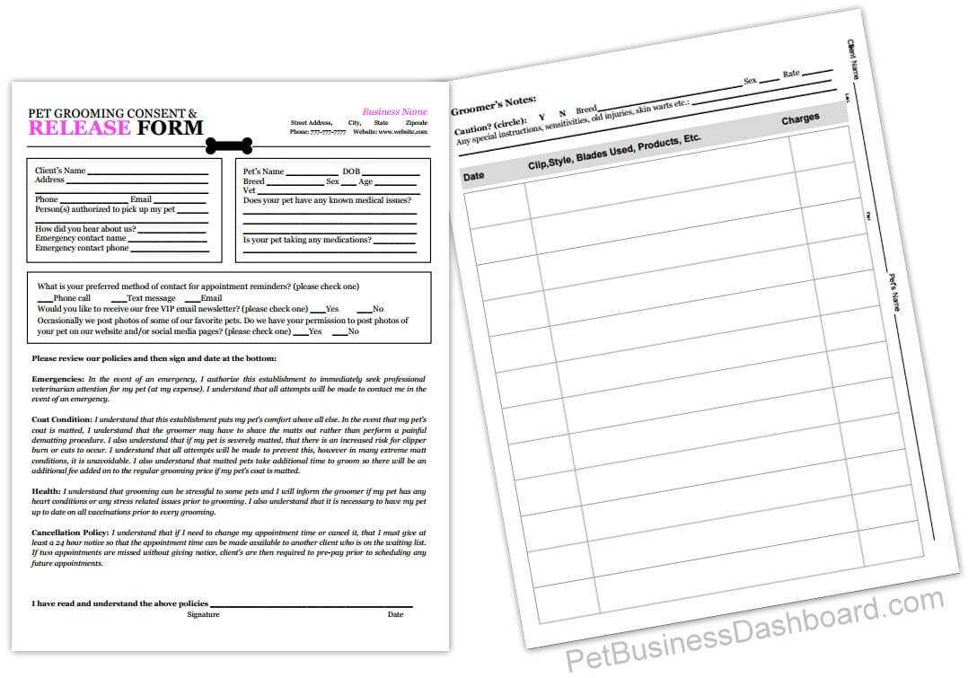 Grooming Release Form Template & Printable Pdf | Groomers With Regard To Dog Grooming Record Card Template