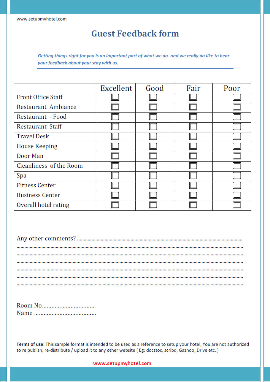 Guest Feedback Format Sample | Hotels |Resorts | Ann Van With Word Employee Suggestion Form Template