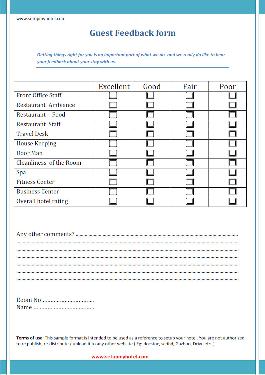 Guest Feedback Format Sample | Hotels |Resorts | Ann Van With Word Employee Suggestion Form Template