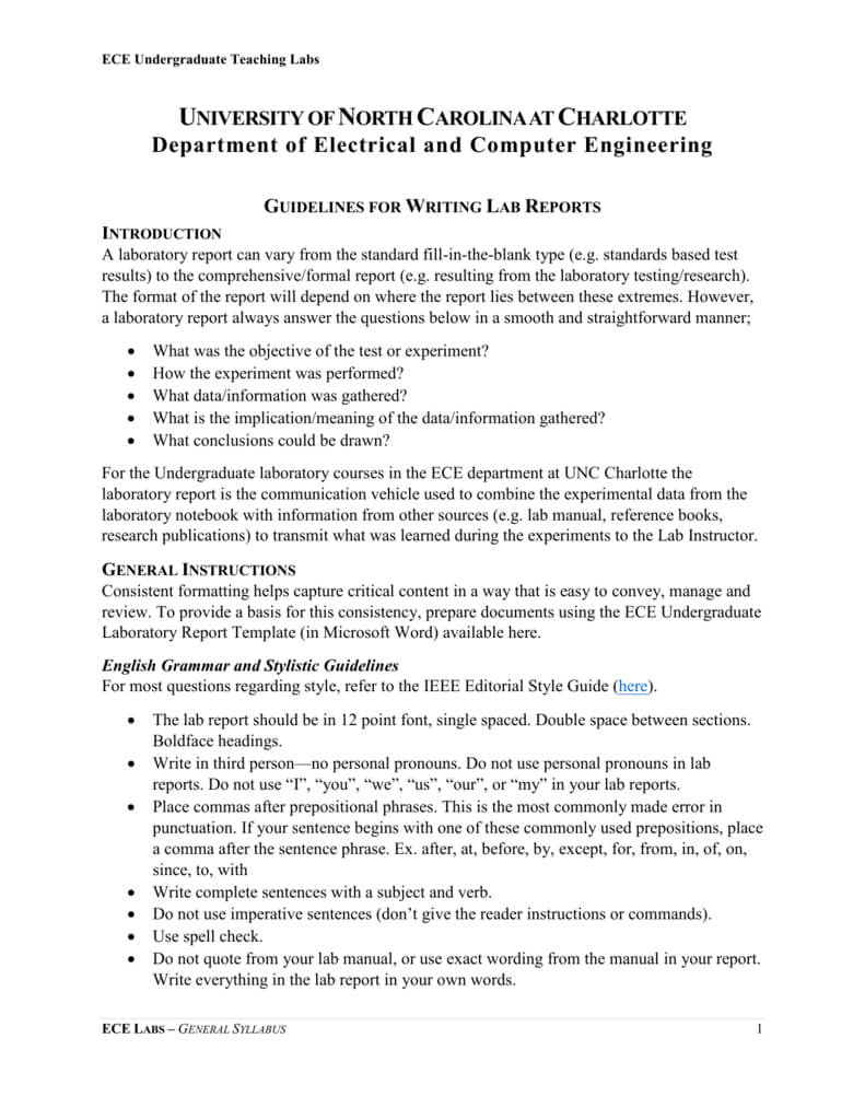 Guidelines For Writing Lab Reports Throughout Engineering Lab Report Template
