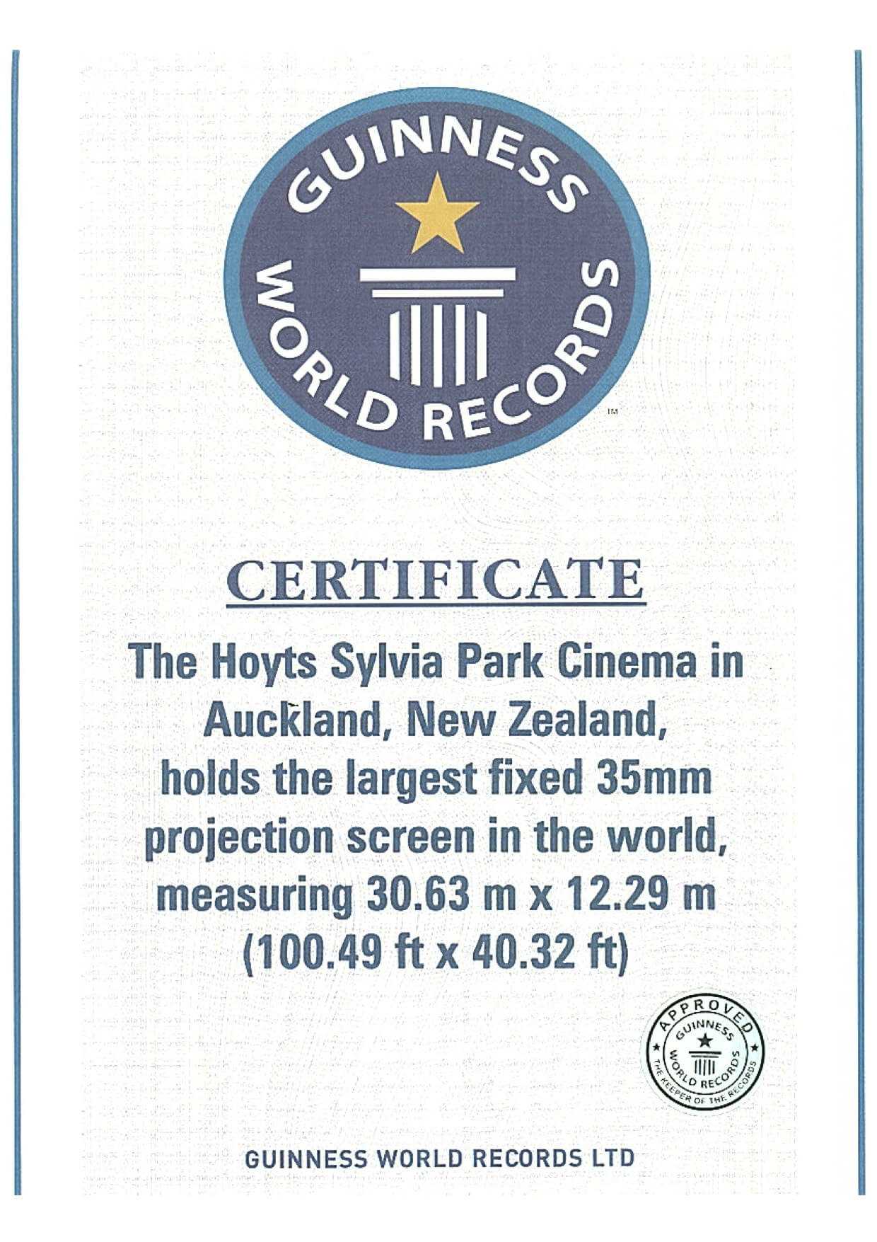 Guinness Certificate – Specialty Cinema Regarding Guinness World Record Certificate Template