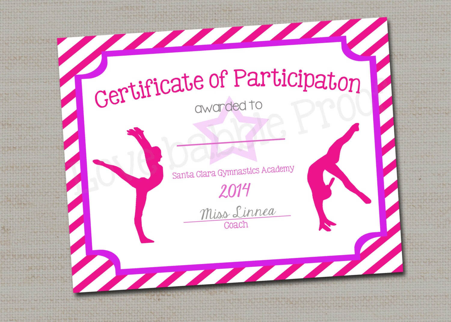 Gymnastics Award Certificate, Dance Award – Printable Digital File 8.5" X  11" Pertaining To Dance Certificate Template