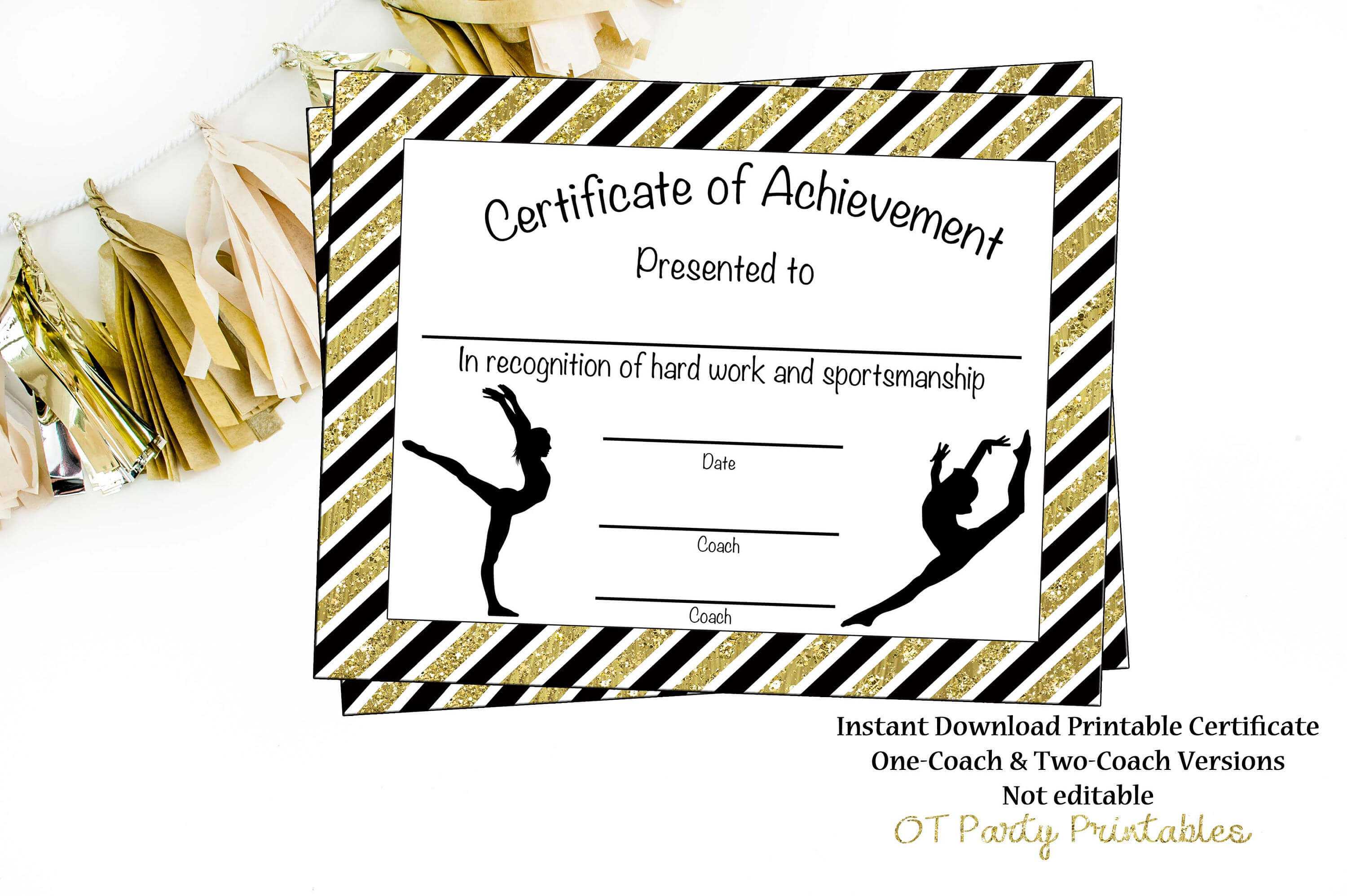 Gymnastics Award – Gymnastics Certificate – Printable Gymnastics Award –  Sports Achievement – You Print – Gymnastics Meet For Gymnastics Certificate Template