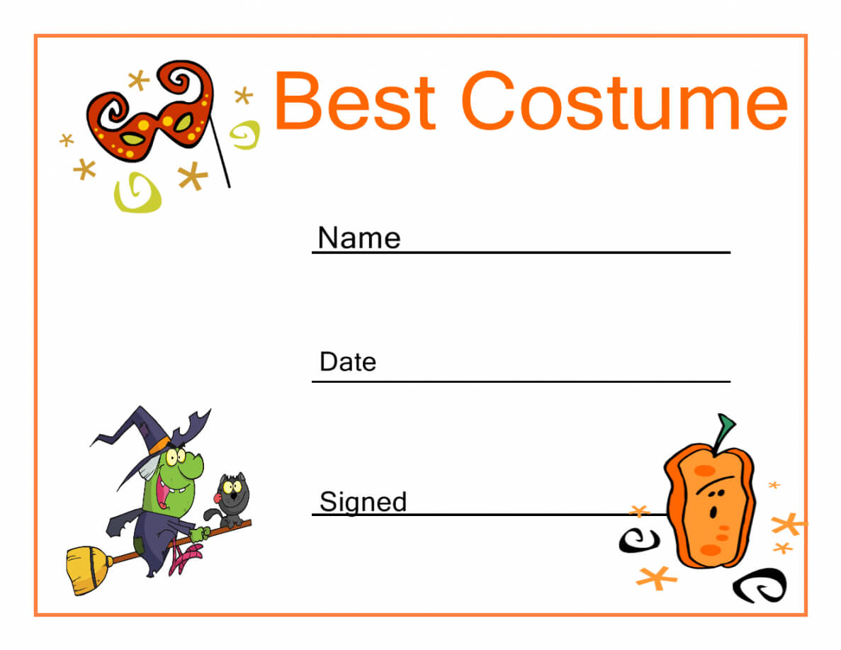Halloween Best Costume Certificate Haunts & Hoots Halloween Pertaining To Halloween Costume Certificate Template
