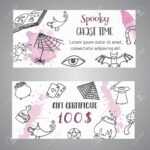 Hand Drawn Halloween Banner Free Voucher Template. Ghost Time.. In Halloween Certificate Template