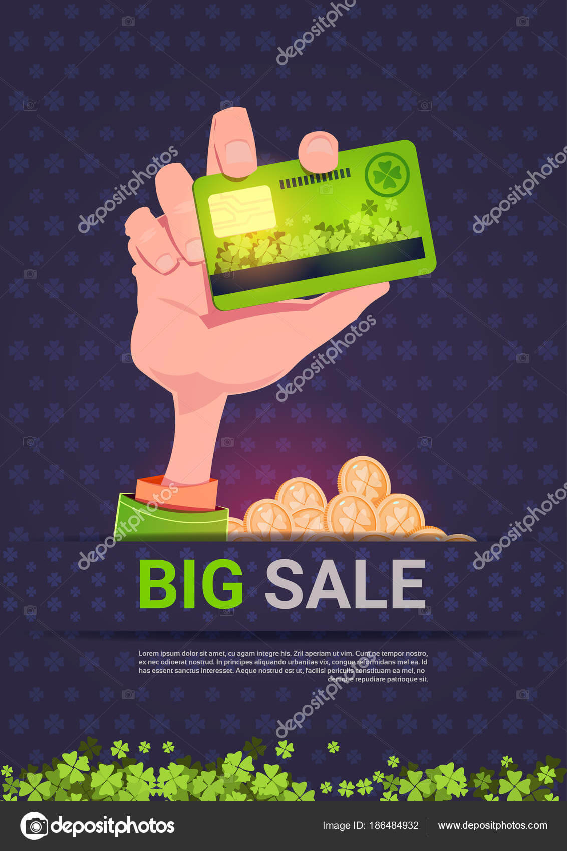 Hand Holding Credit Card Over Big Sale St. Patrick Day Inside Credit Card Templates For Sale