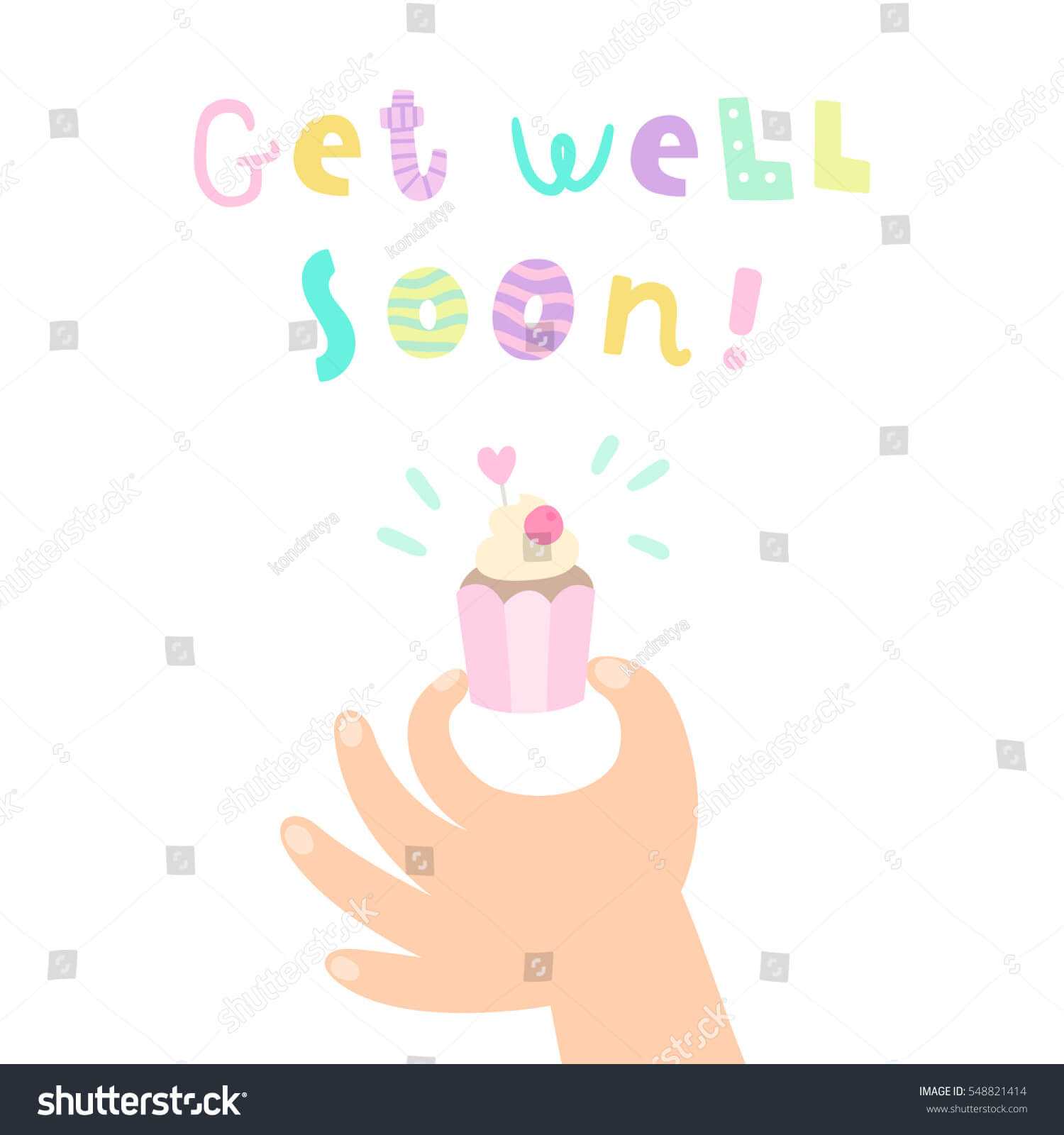 Hand Holding Cupcake Get Well Soon Stock Vector (Royalty Throughout Get Well Card Template