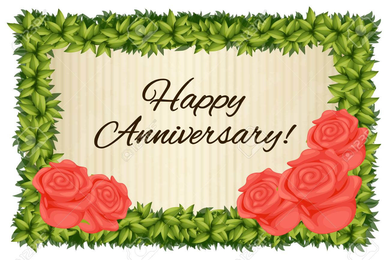 Happy Anniversary Card Template With Red Roses Illustration Within Template For Anniversary Card