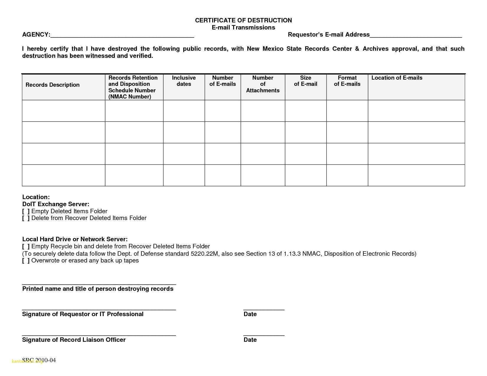 Hard Drive Certificate Of Destruction Template | Lera Mera Regarding Certificate Of Destruction Template