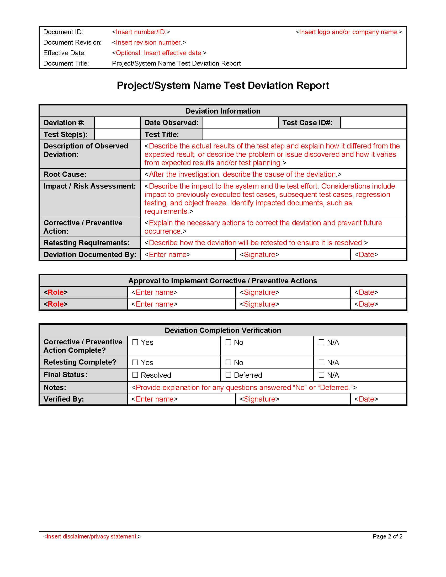 Hart Complaince | Products With Deviation Report Template