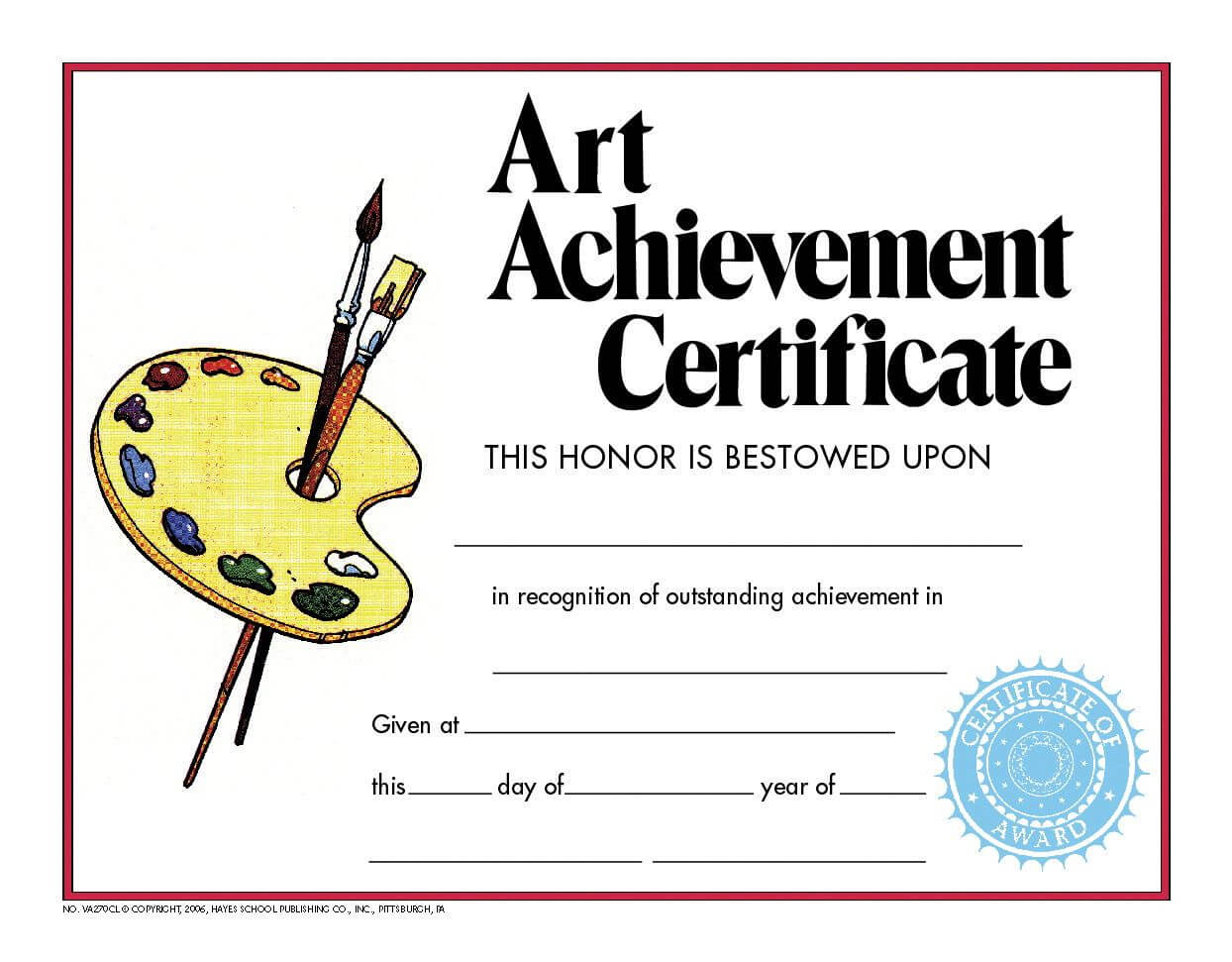 Hayes School Specialty Style C Art Achievement Certificate Within Hayes Certificate Templates