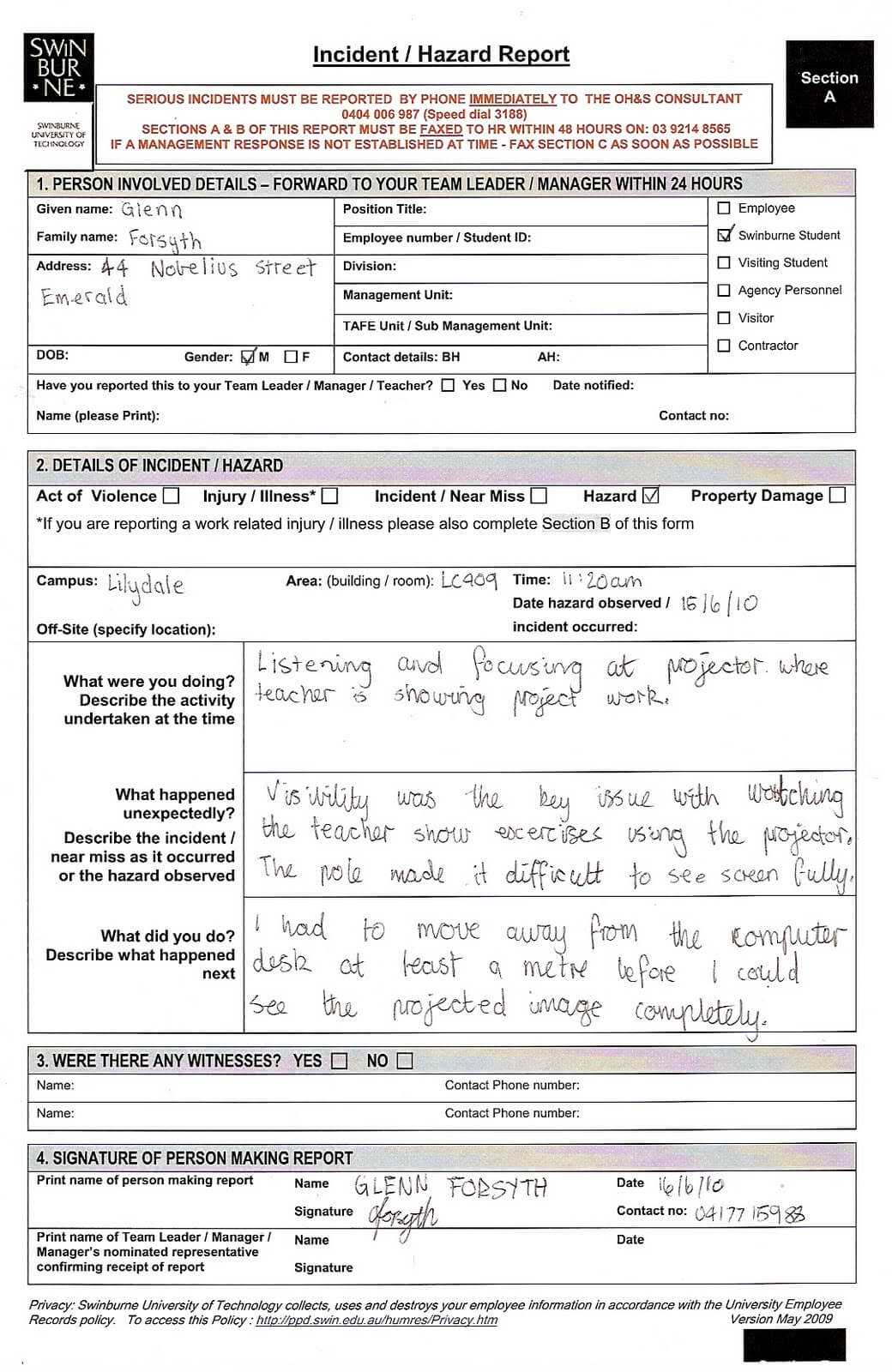 Hazard Report Form Template In Hazard Incident Report Form Template