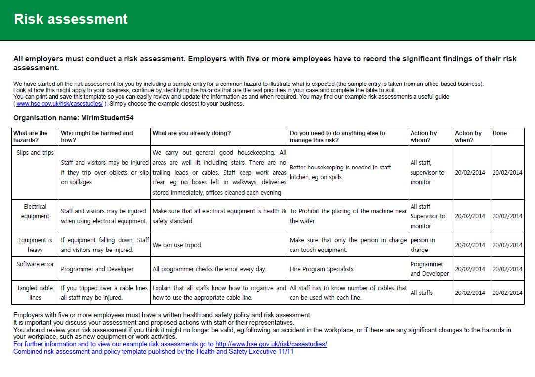 Health And Safety Implications / Risk Assessment Report Inside Health Check Report Template