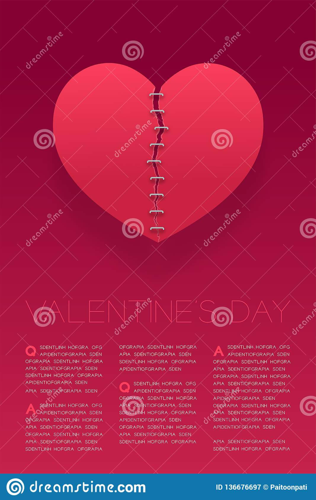 Heart Paper Tear Repairstaples, Valentine`s Day Concept For Staples Banner Template
