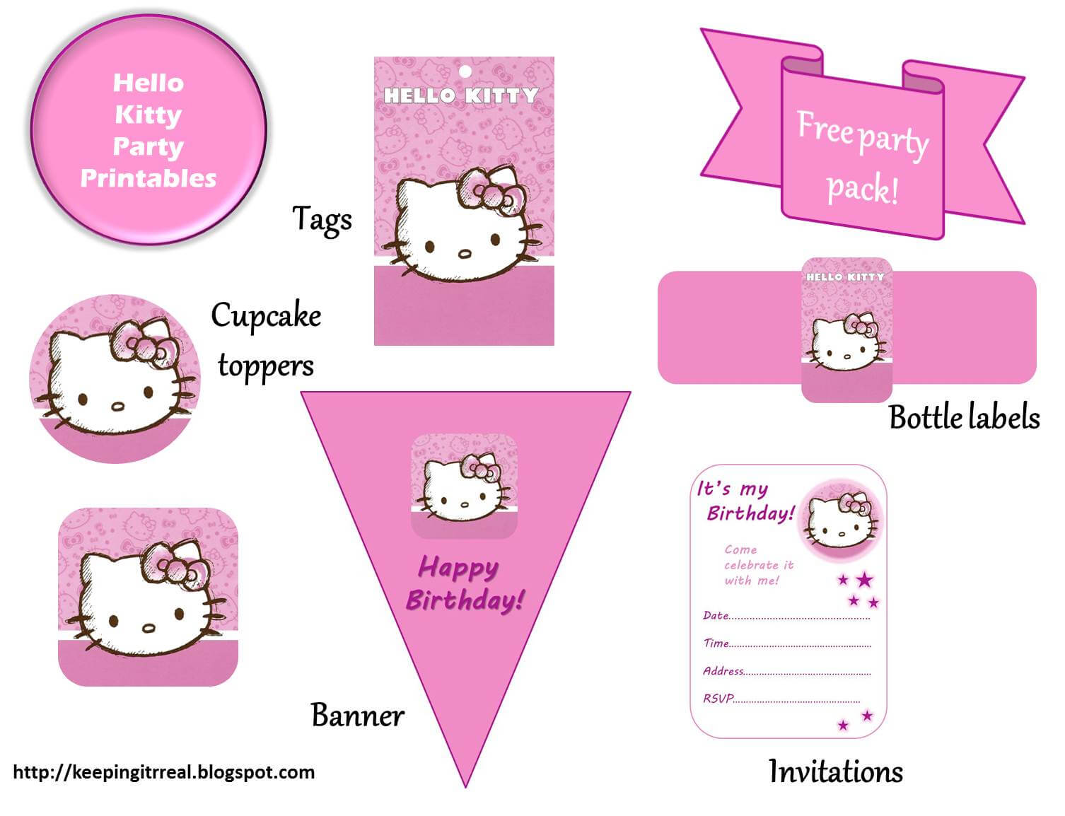 Hello Kitty Party Pack – Free Printables |Keeping It Real Throughout Hello Kitty Birthday Banner Template Free