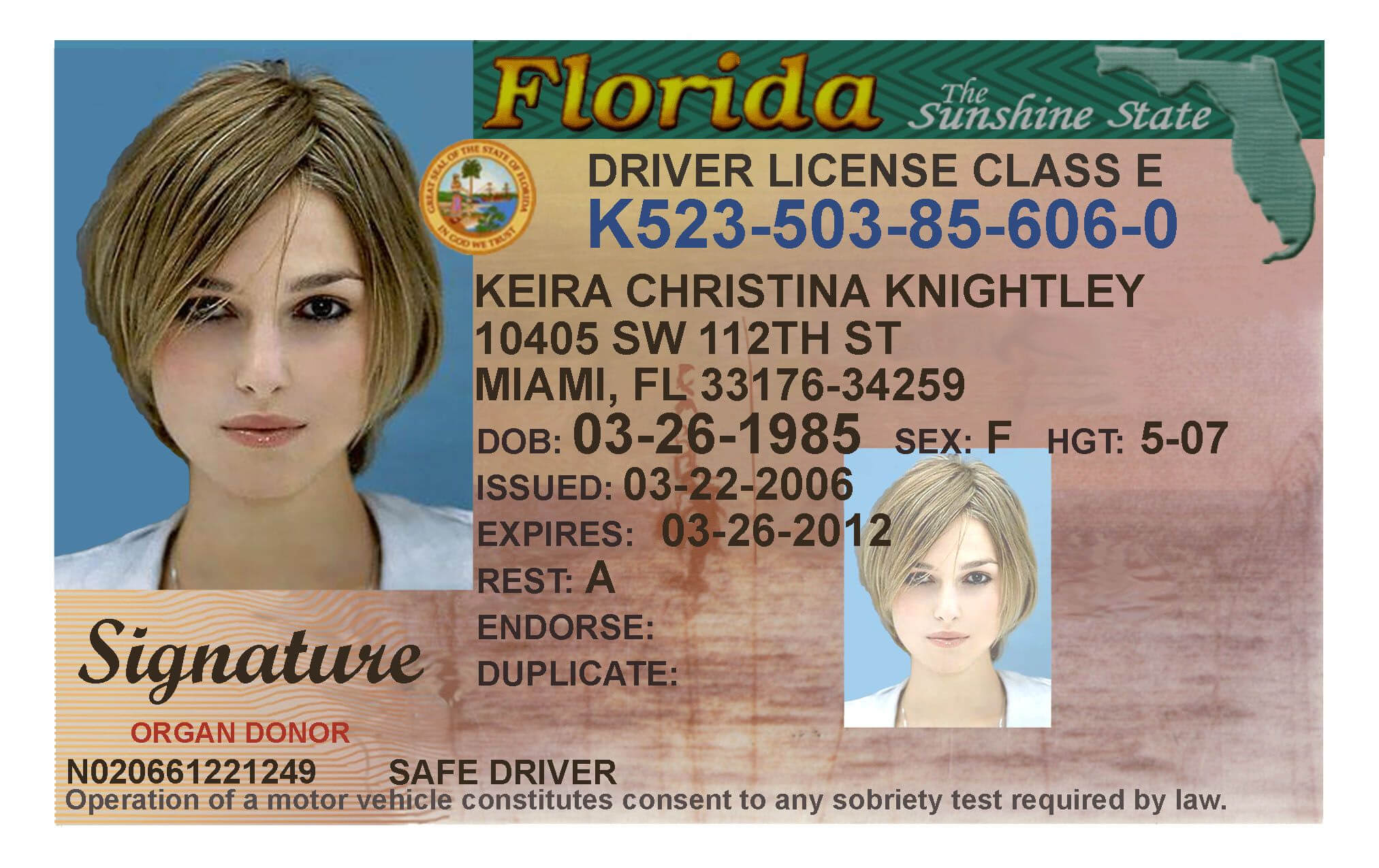 Here's A Sample Of A Fake Florida Id Card That's Solda With Regard To Florida Id Card Template