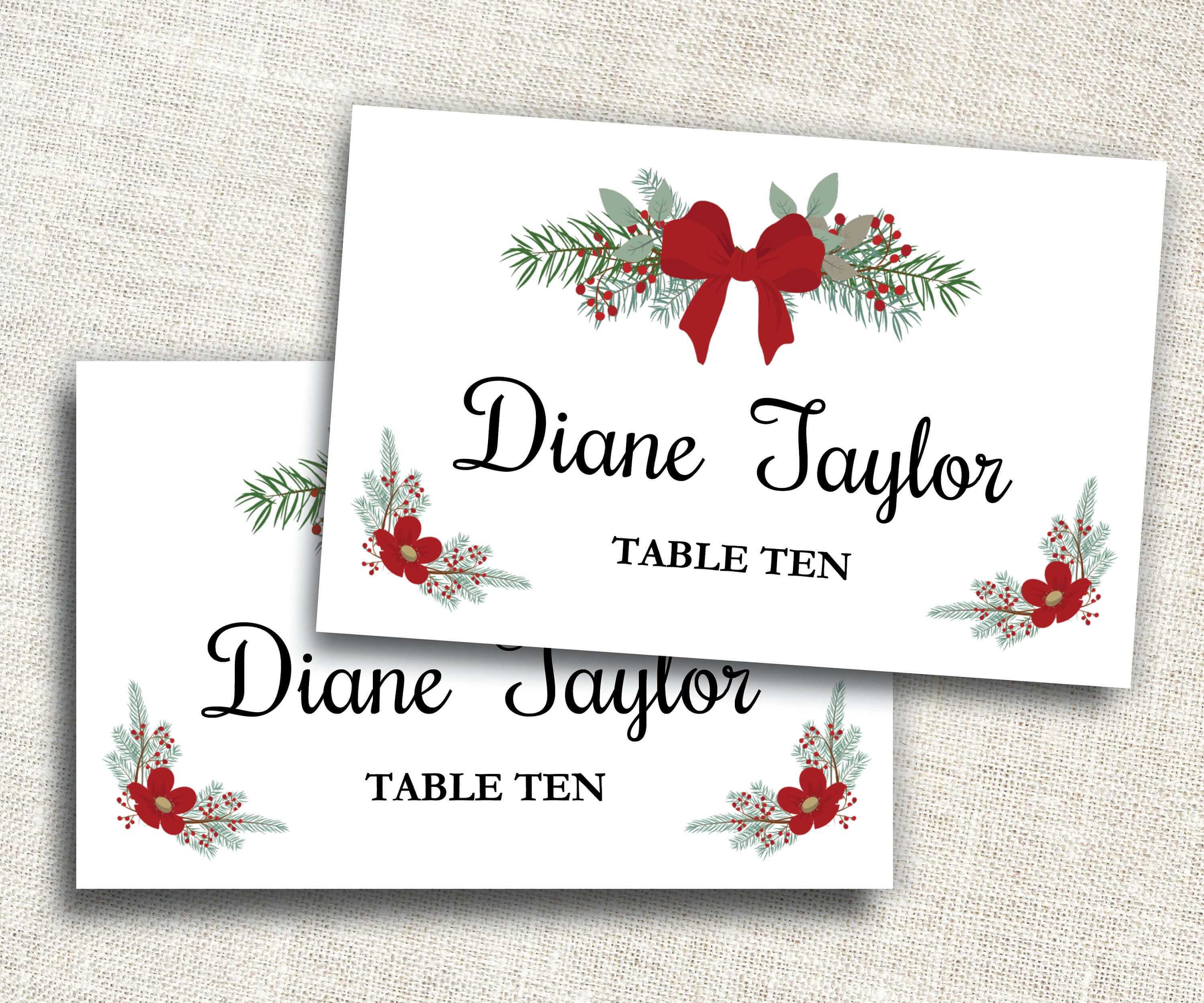 Holiday Place Card Template – Editable Place Card – Ms Word Placecard  Template – Christmas Place Card – Name Card – Instant Download With Microsoft Word Place Card Template