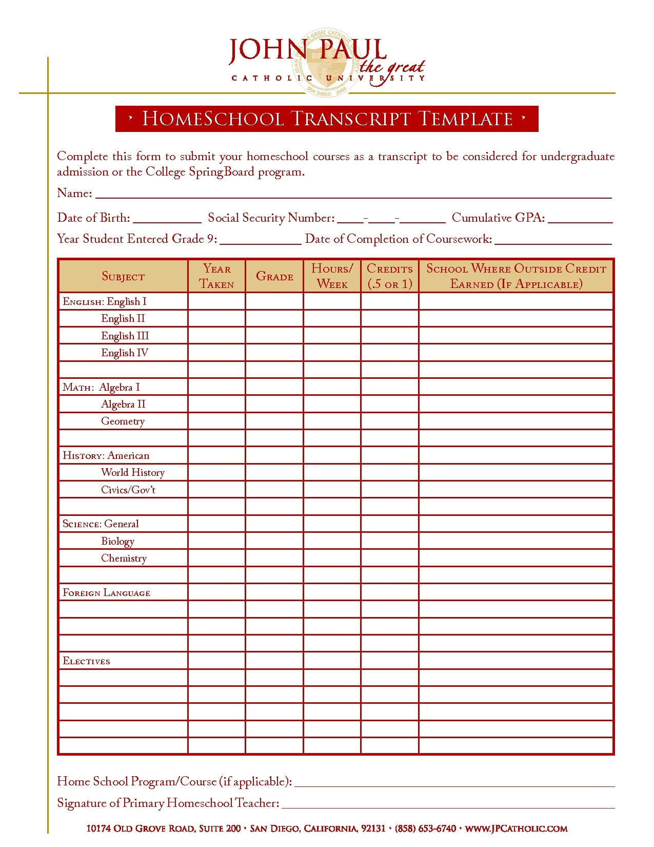 Homeschool Report Card Template High School 8Th Grade Blank Intended For Homeschool Report Card Template