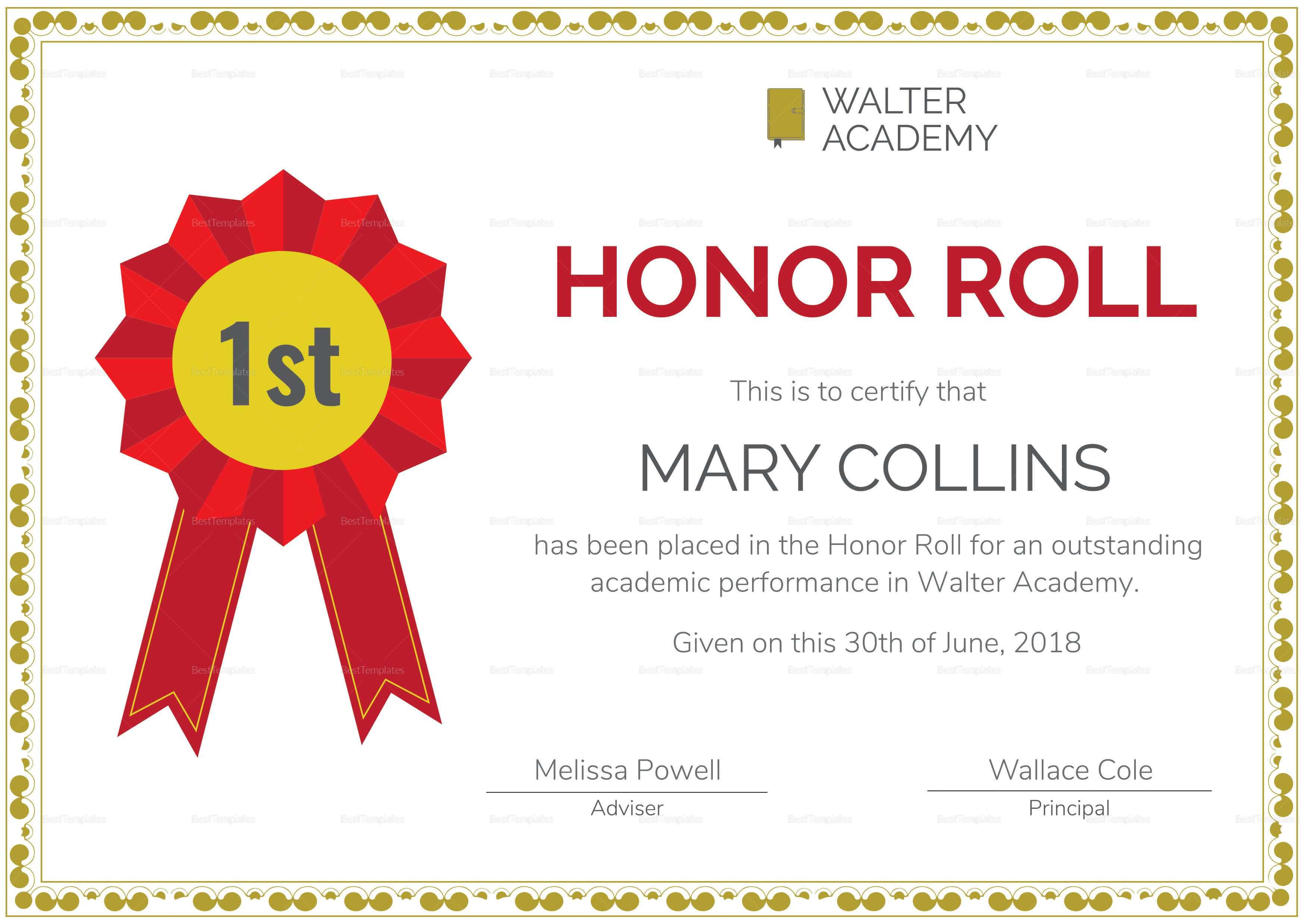 Honor Roll Certificate Template | Awards Certificates Intended For Honor Roll Certificate Template