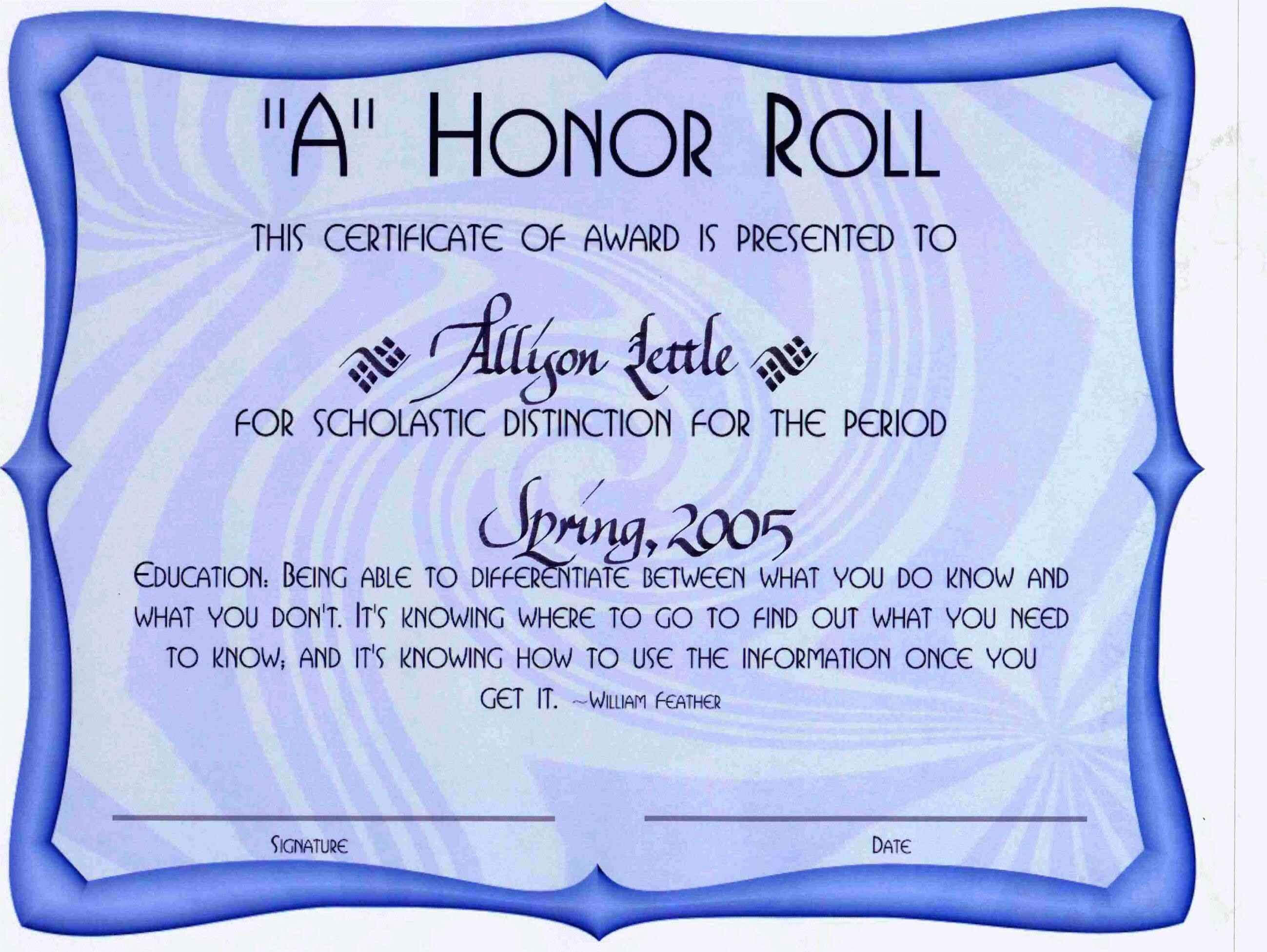 Honor Roll Certificate Template Inspirational Honor Roll Within Honor Roll Certificate Template