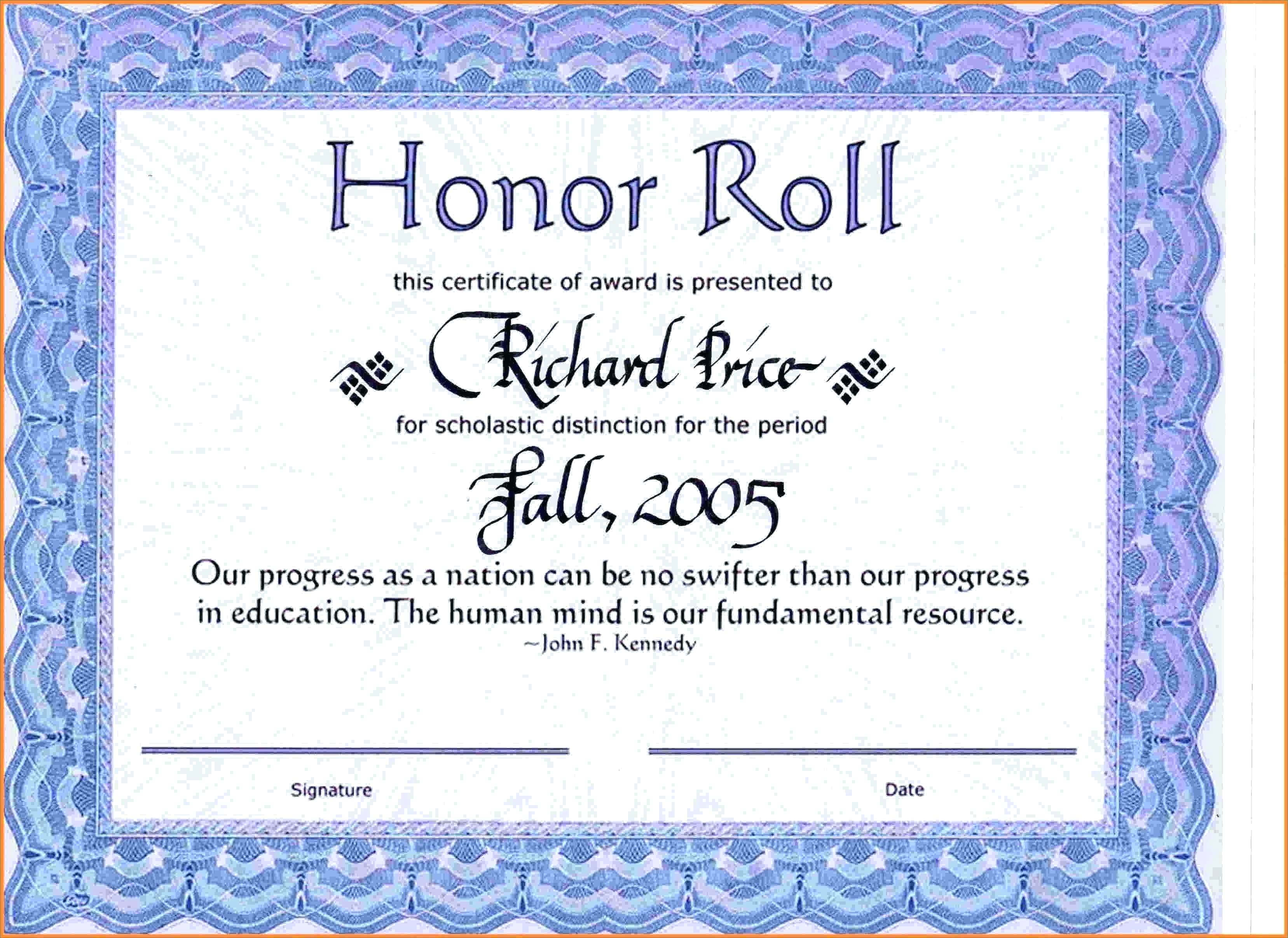Honor Roll Certificate Template – Wepage.co Inside Honor Roll Certificate Template