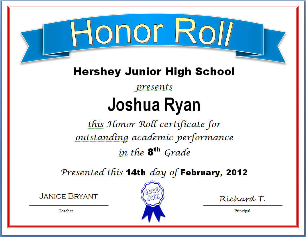 Honor Roll Certificate Template Word With Regard To Honor Roll Certificate Template