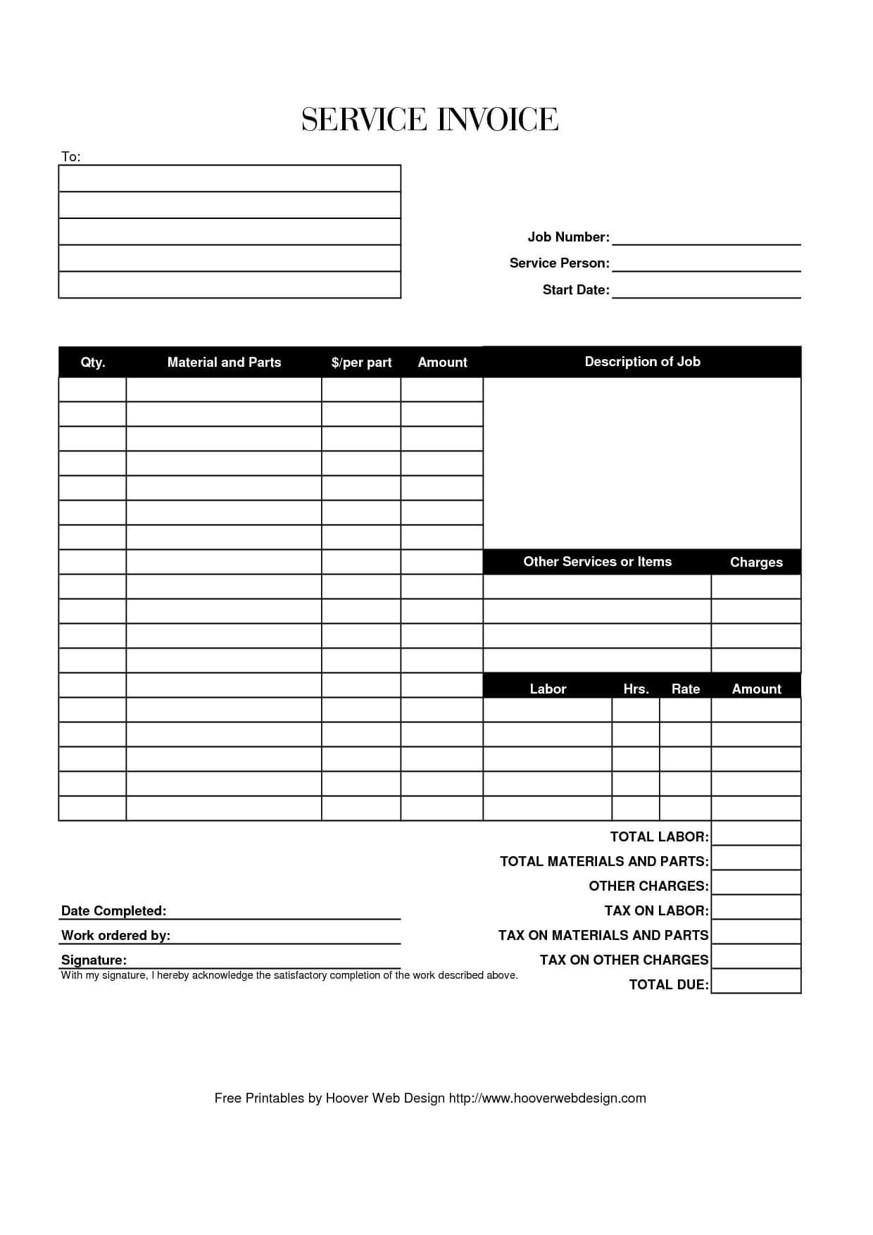 Hoover Receipts | Free Printable Service Invoice Template With Regard To Free Printable Invoice Template Microsoft Word