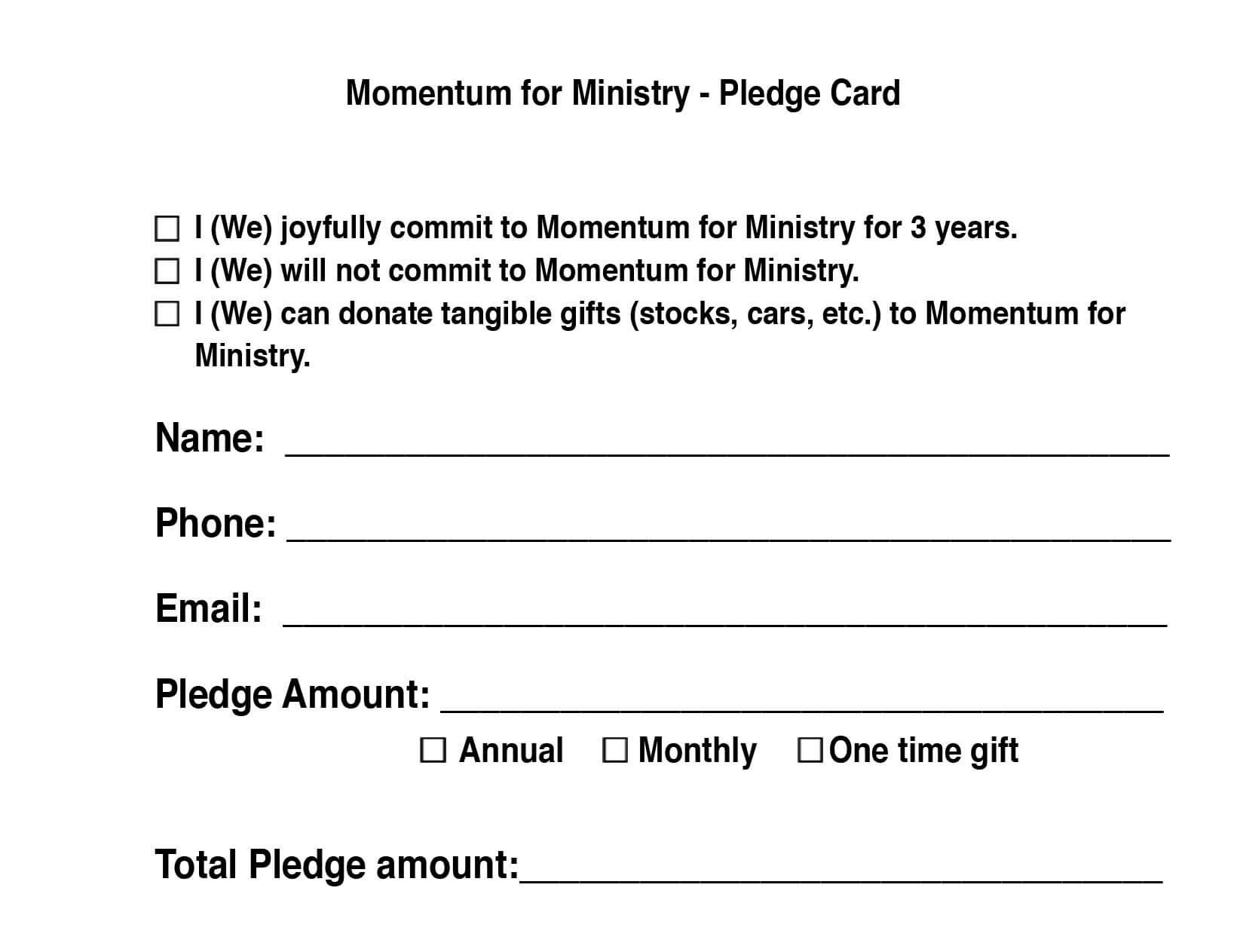 Hope Covenant Church: Chandler Az > Momentum For Ministry Throughout Building Fund Pledge Card Template