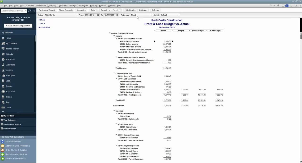 How To Create A Budget To Actual Report In Quickbooks Intended For Quick Book Reports Templates