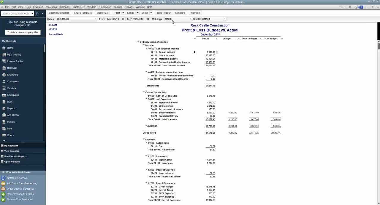 How To Create A Budget To Actual Report In Quickbooks Intended For Quick Book Reports Templates