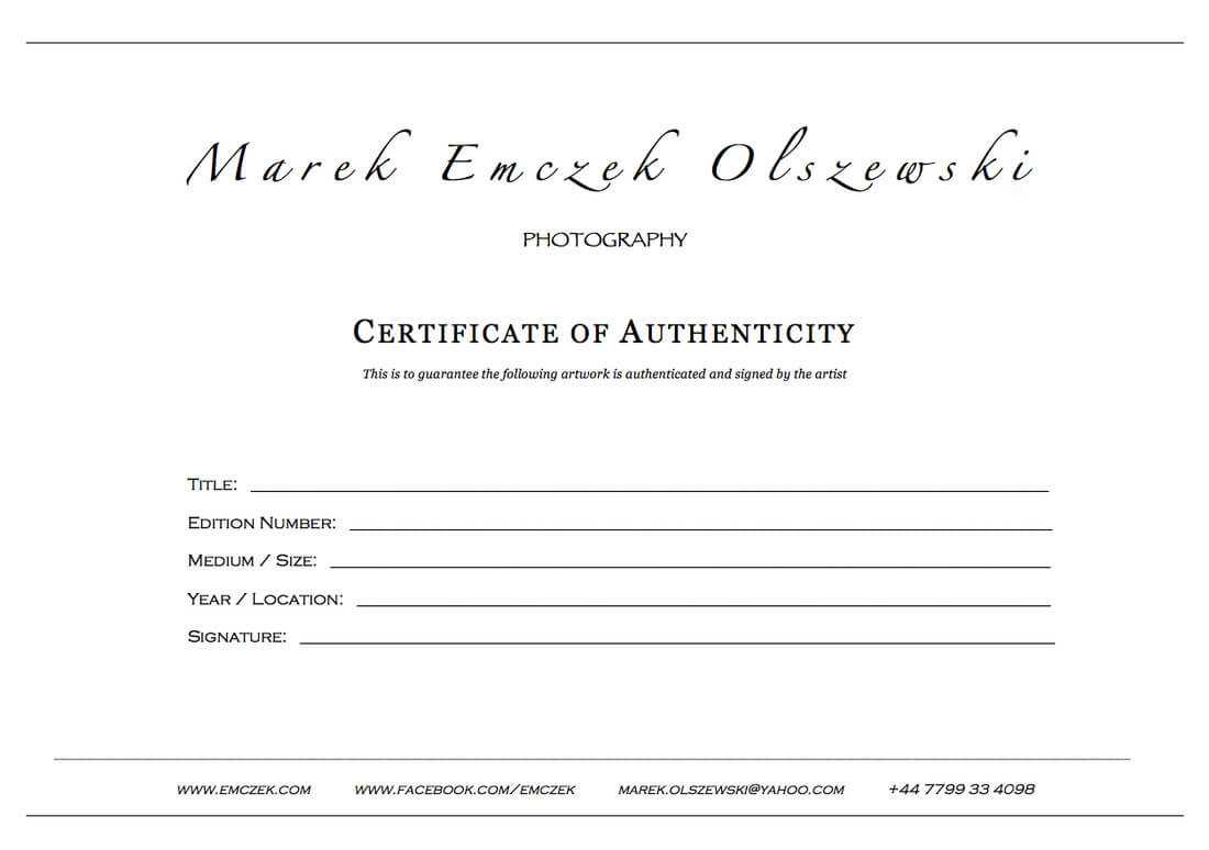 How To Create A Certificate Of Authenticity For Your Photography intended for Photography Certificate Of Authenticity Template