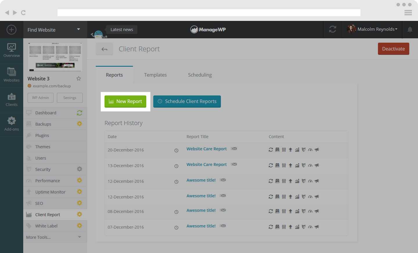 How To Create A Client Report - Managewp For Reporting Website Templates