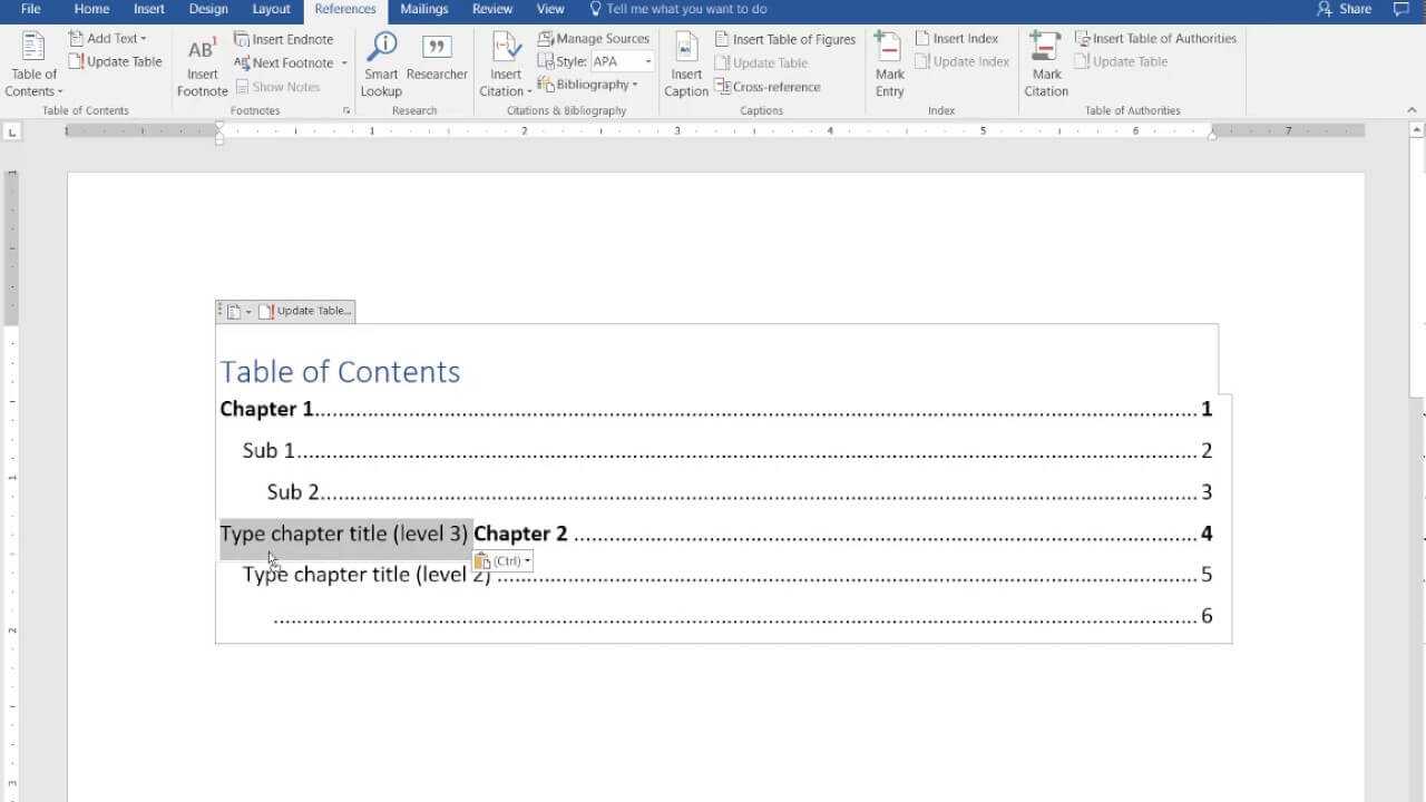 How To Create A Manual Table Of Contents In Word 2016 With Regard To Microsoft Word Table Of Contents Template