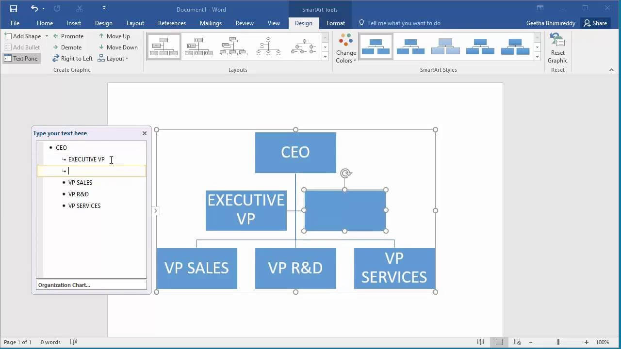 How To Create An Organization Chart In Word 2016 Regarding Org Chart Word Template