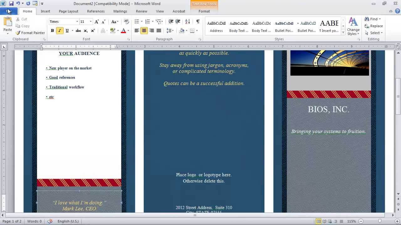How To Make A Brochure In Microsoft Word Pertaining To Microsoft Word Pamphlet Template