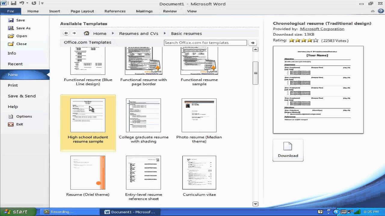 "how To Make A Resume With Microsoft Word 2010" In How To Use Templates In Word 2010