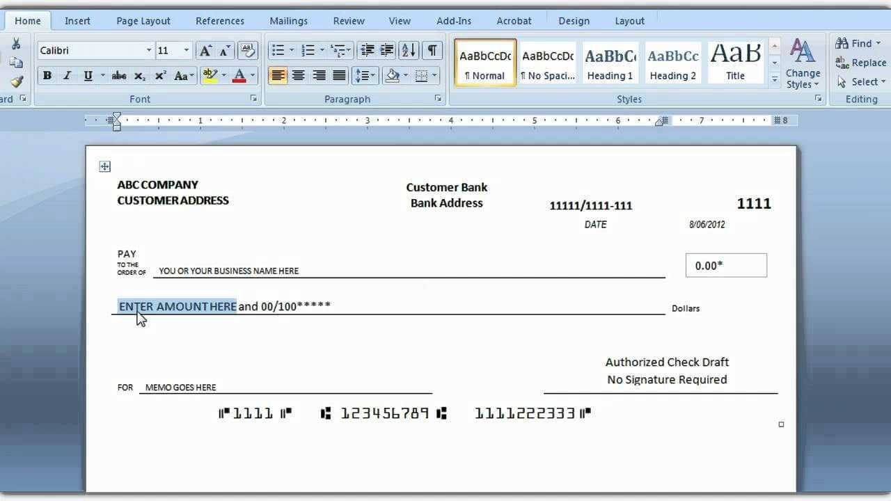 How To Print A Check Draft Template Intended For Blank Business Check Template Word