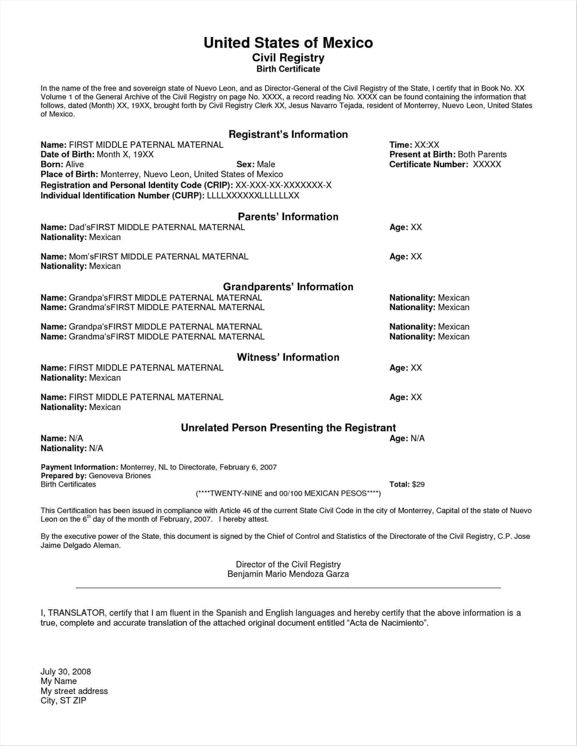 How To Translate A Mexican Birth Certificate To English In Mexican Marriage Certificate Translation Template